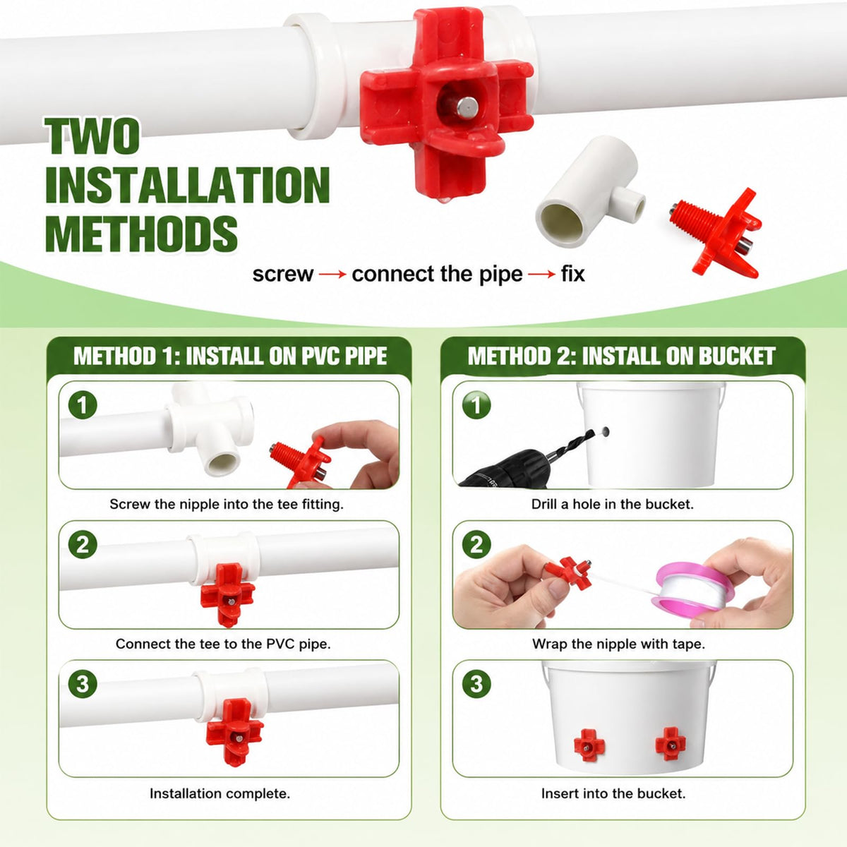 15 Pack Chicken Nipples Waterer with PVC Tee Fittings D245