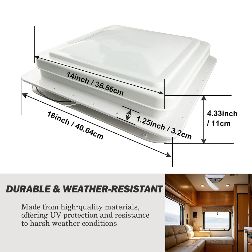 14" RV Roof Vent with 12V Fan, White V179