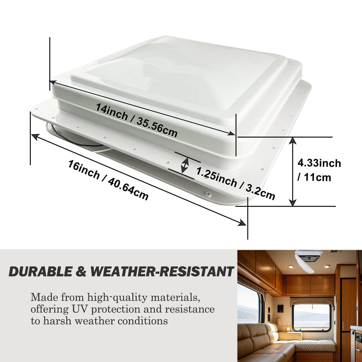 14" RV Roof Vent with 12V Fan, White V179