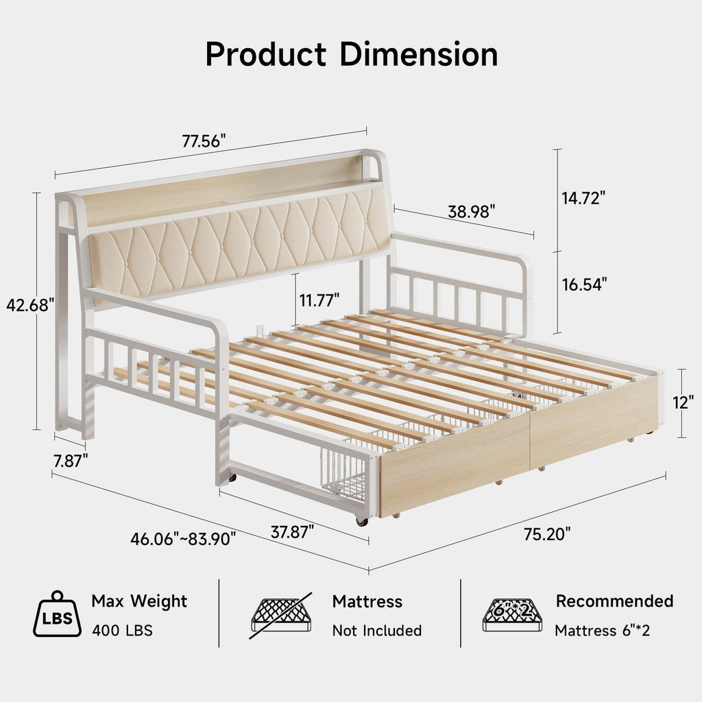 White Twin Daybed with Pop up Trundle L7736