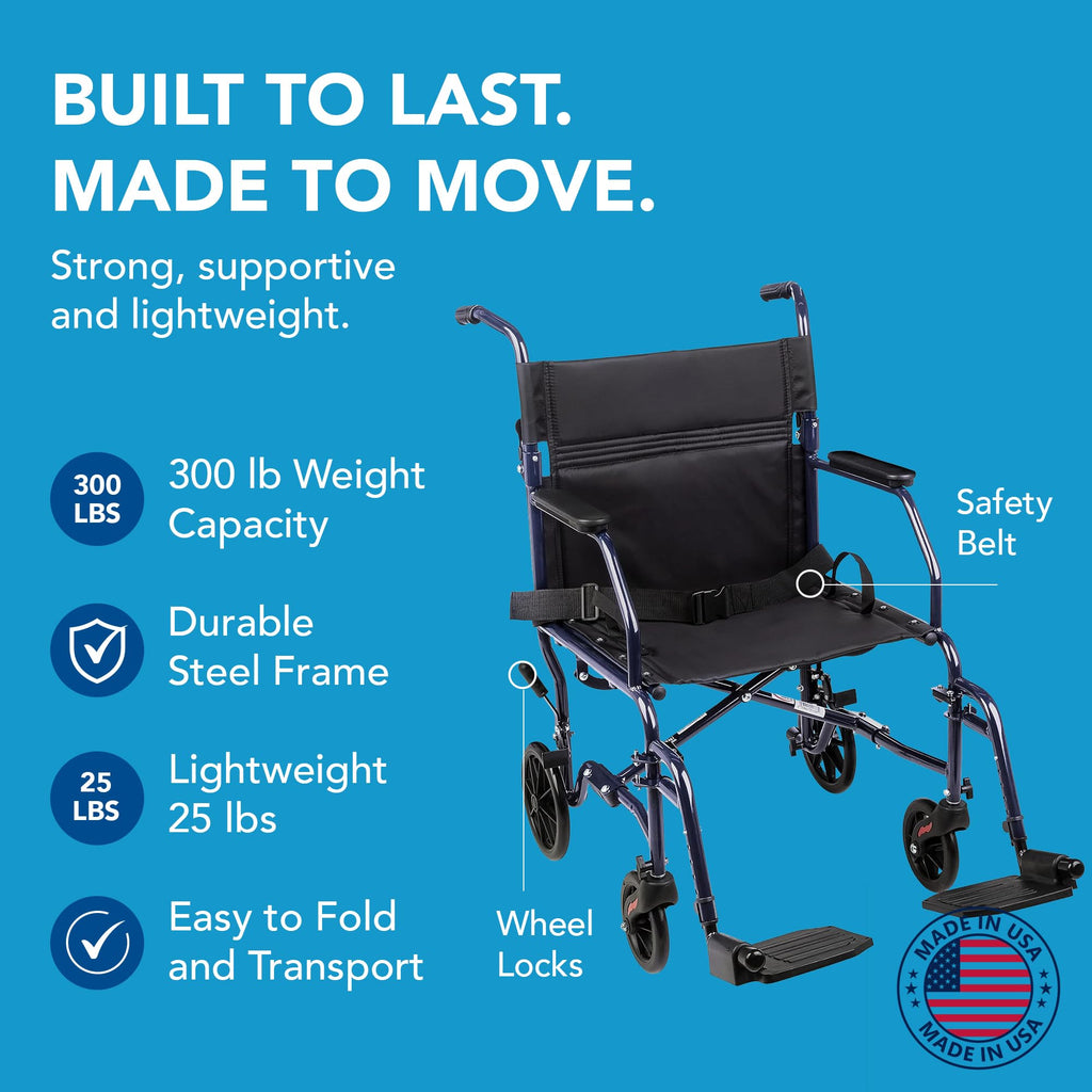 Folding Transport Wheelchair with 19 inch Seat H4428
