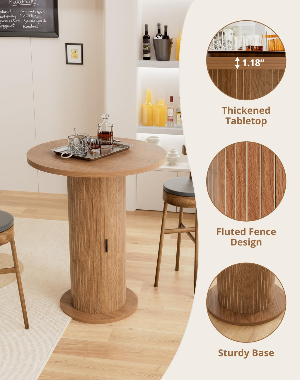 Round Bar Table with Storage and Sliding Door S5815