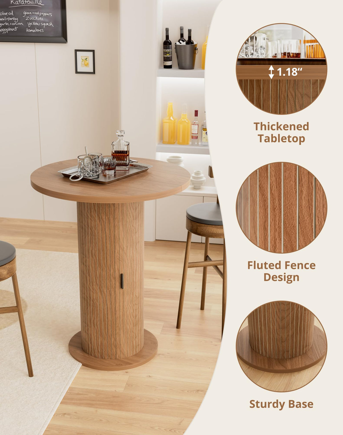 Round Bar Table with Storage and Sliding Door S5815