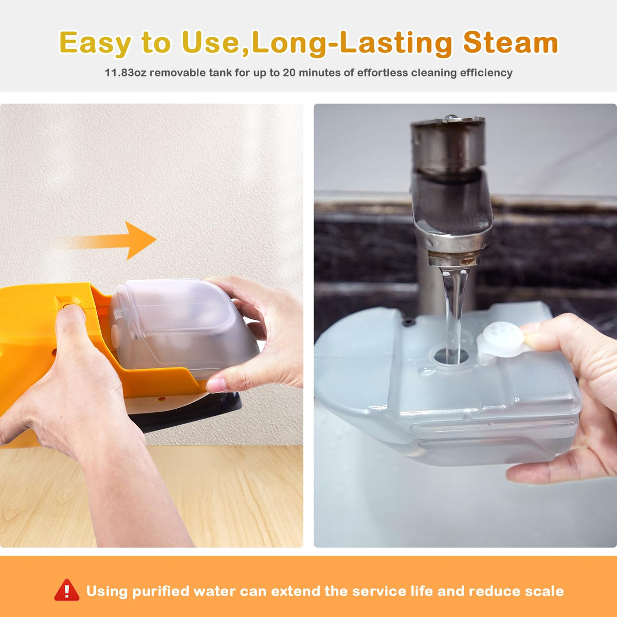 Steam Mop with 23FT Cord, 12OZ Removable Tank U474
