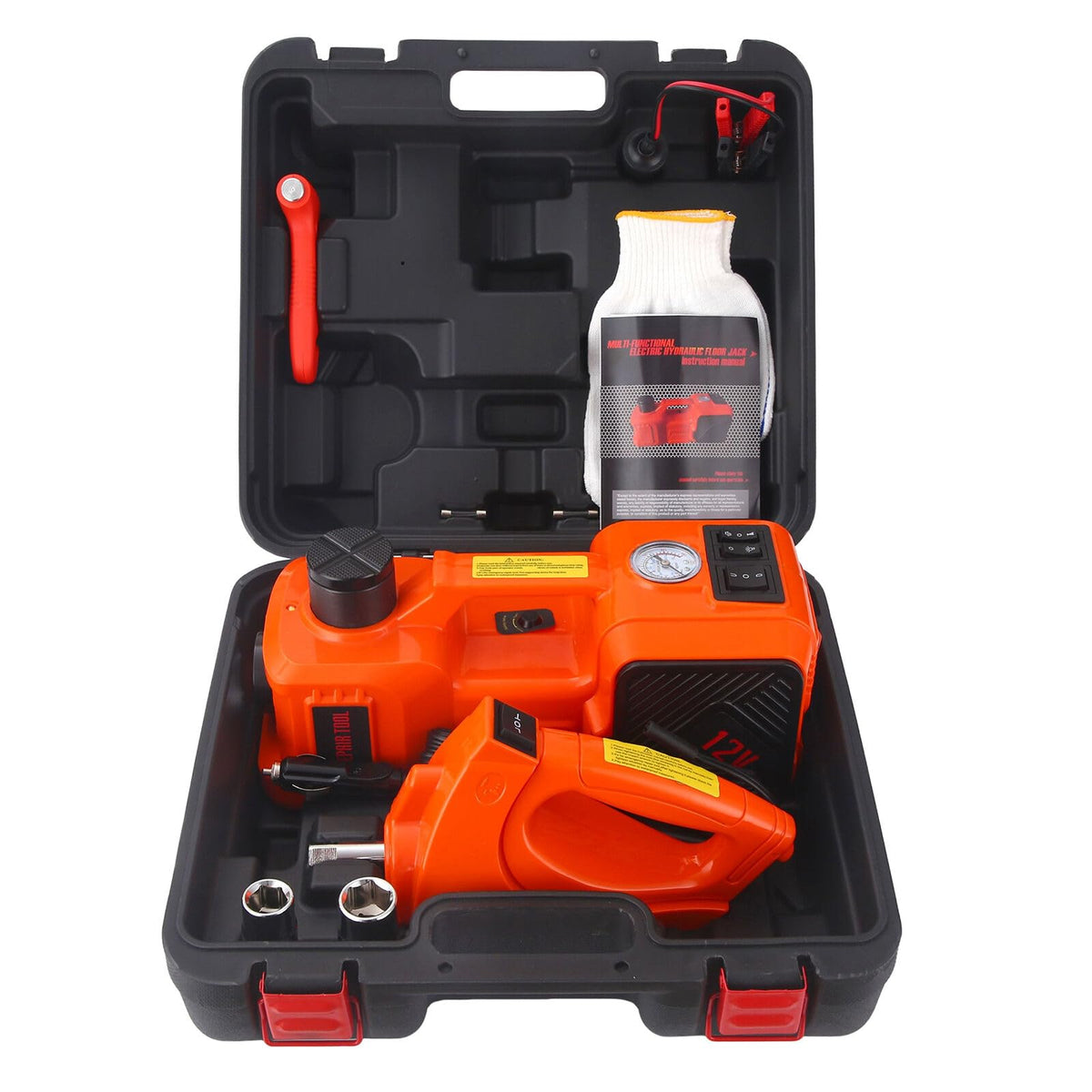 5 Ton Hydraulic Electric Car Jack Set with Tire Pump and Impact Wrench F4417