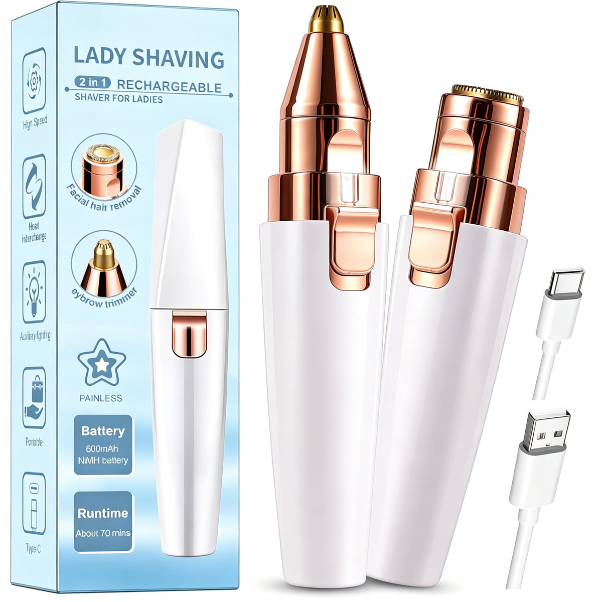 2 in 1 Electric Facial Hair Removal with LED Light B359