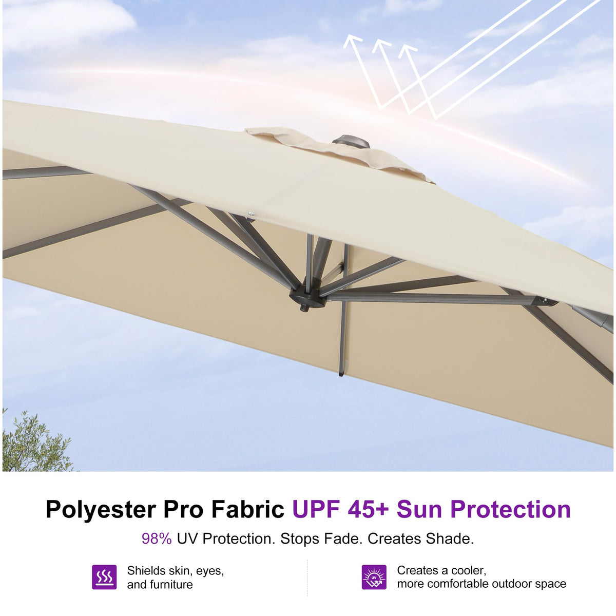 Beige 360° Rotation Patio Umbrella with Base U19331