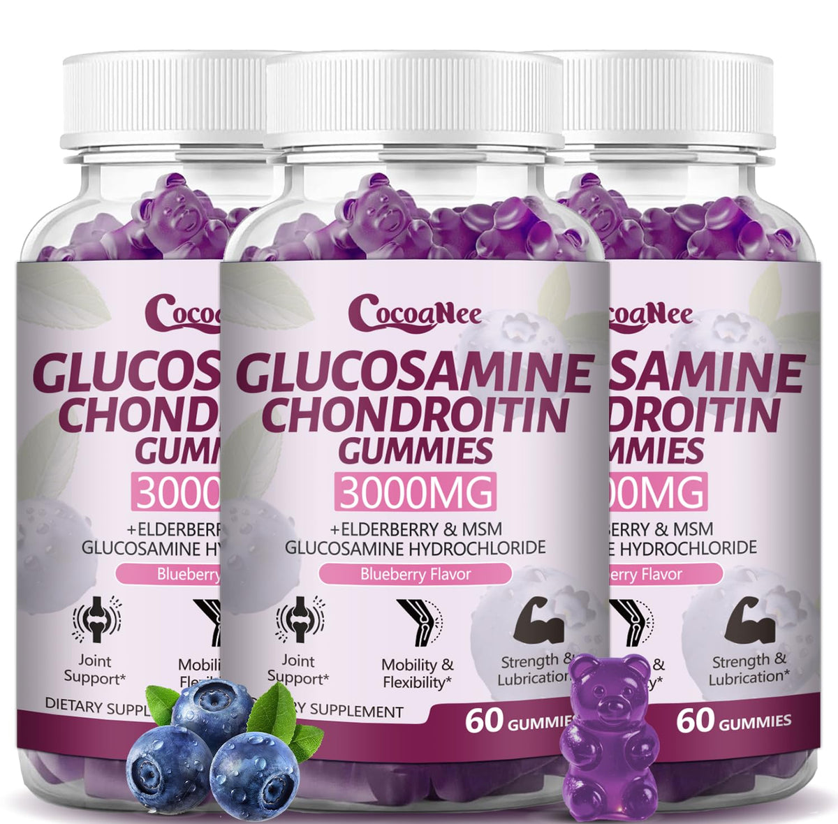 3000MG Glucosamine Chondroitin Gummies with MSM & Elderberry 180Cts W48451