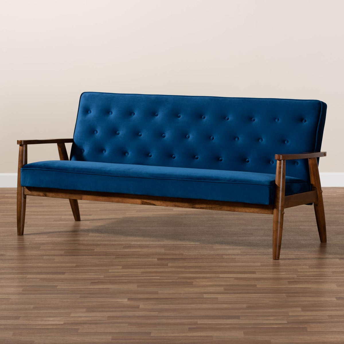Navy Blue Velvet Upholstered 3-seater Sofa E6513