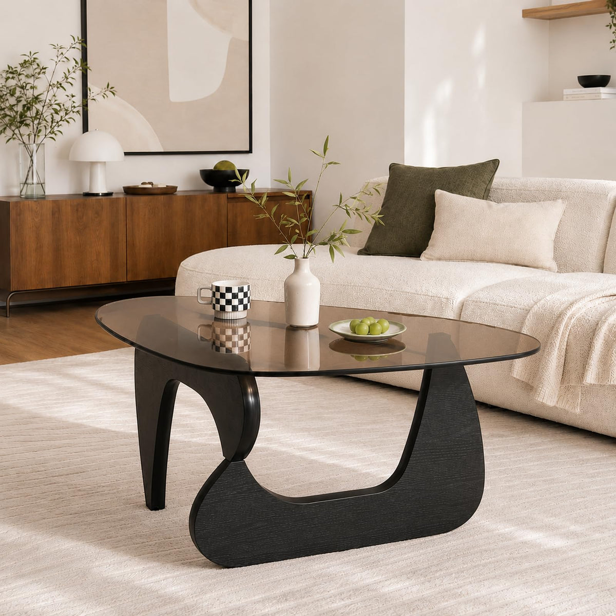 Glass Coffee Table with Black Wood Base K1215