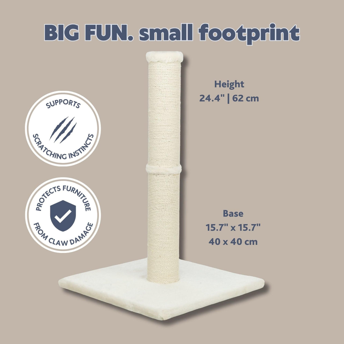 Beige Jute Cat Scratching Post V91332