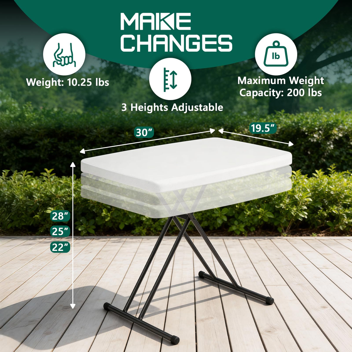 Folding Table 30 Inch Adjustable Height White Granite X381145