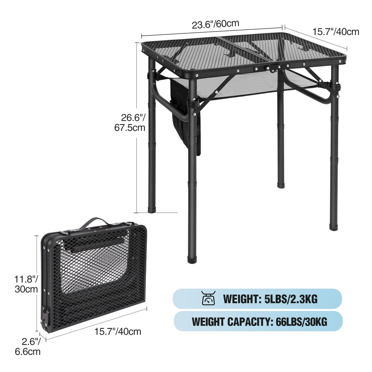 Lightweight Height Adjustable Aluminum Folding Grill Table with Mesh Desktop, Black L794