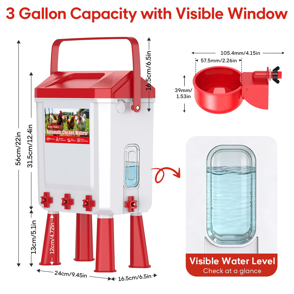 Automatic Chicken Waterer with Float Valve, 3 Gallons K977729