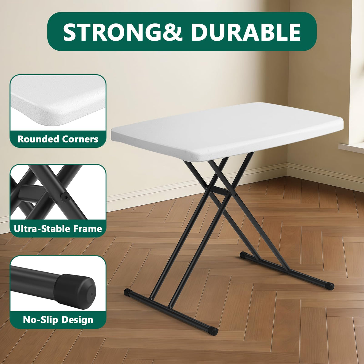 Folding Table 30 Inch Adjustable Height White Granite X381145