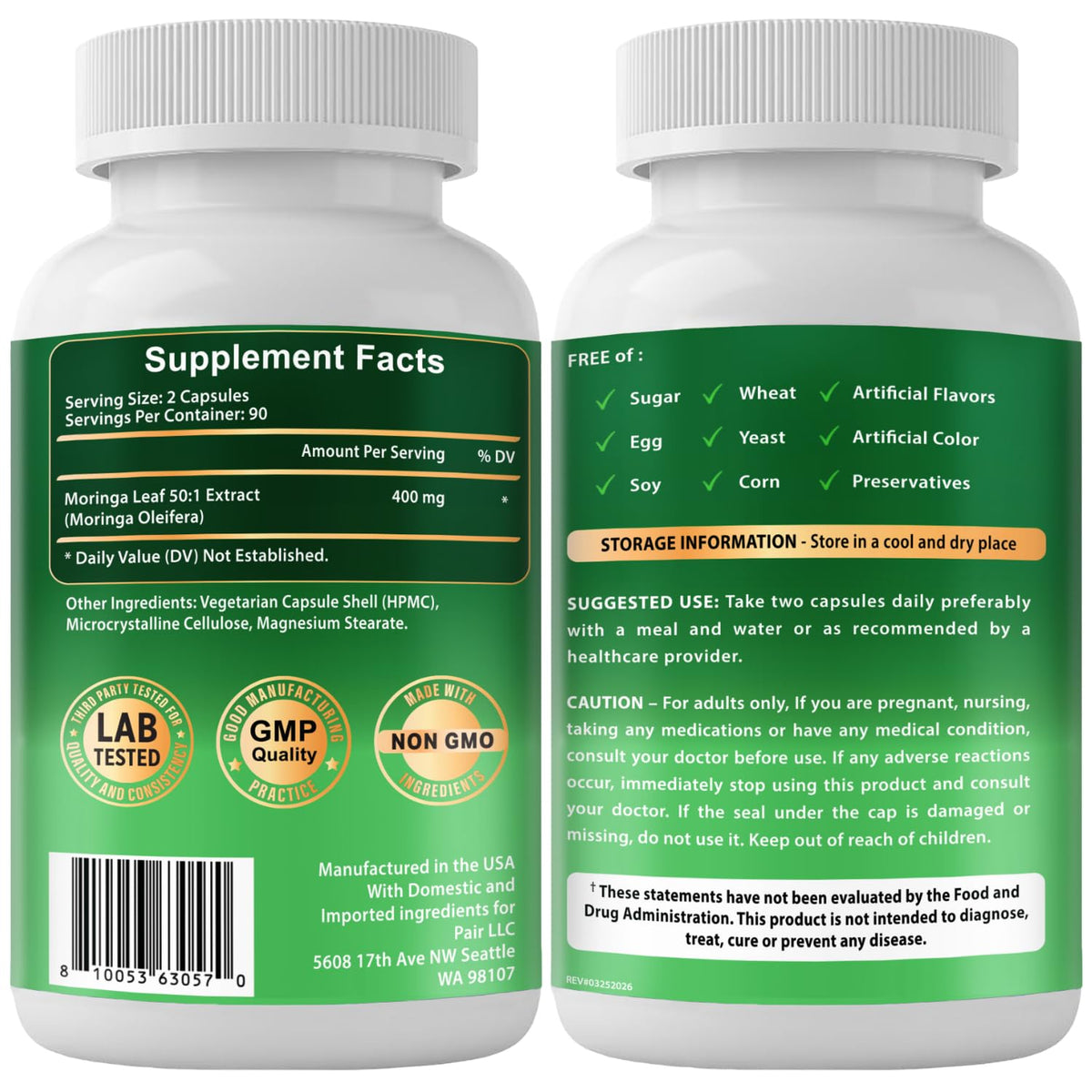 Moringa Oleifera Extract Capsules 400mg X70529