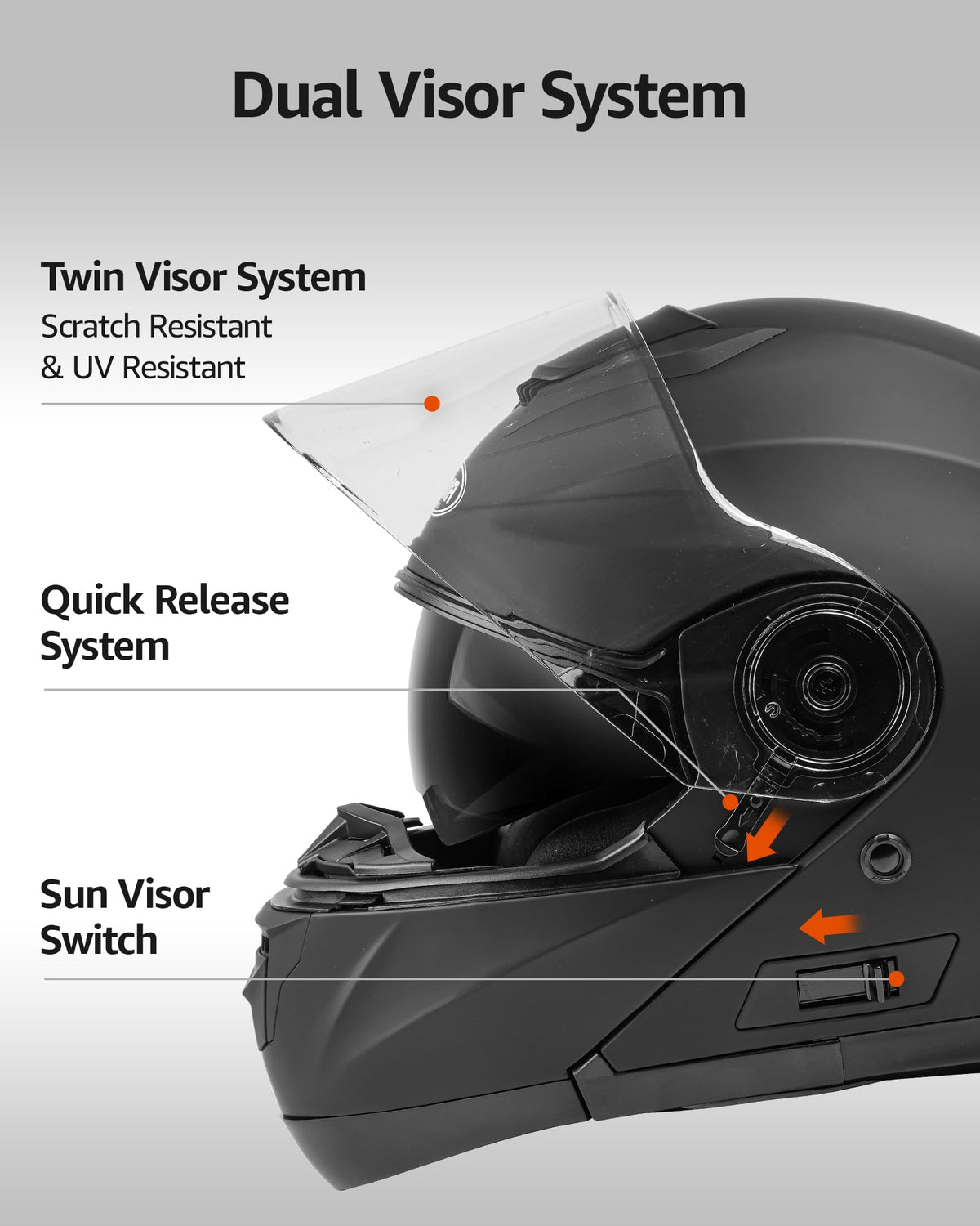 DOT Approved Full Face Motorcycle Helmet with Flip Up Dual Visor P94728