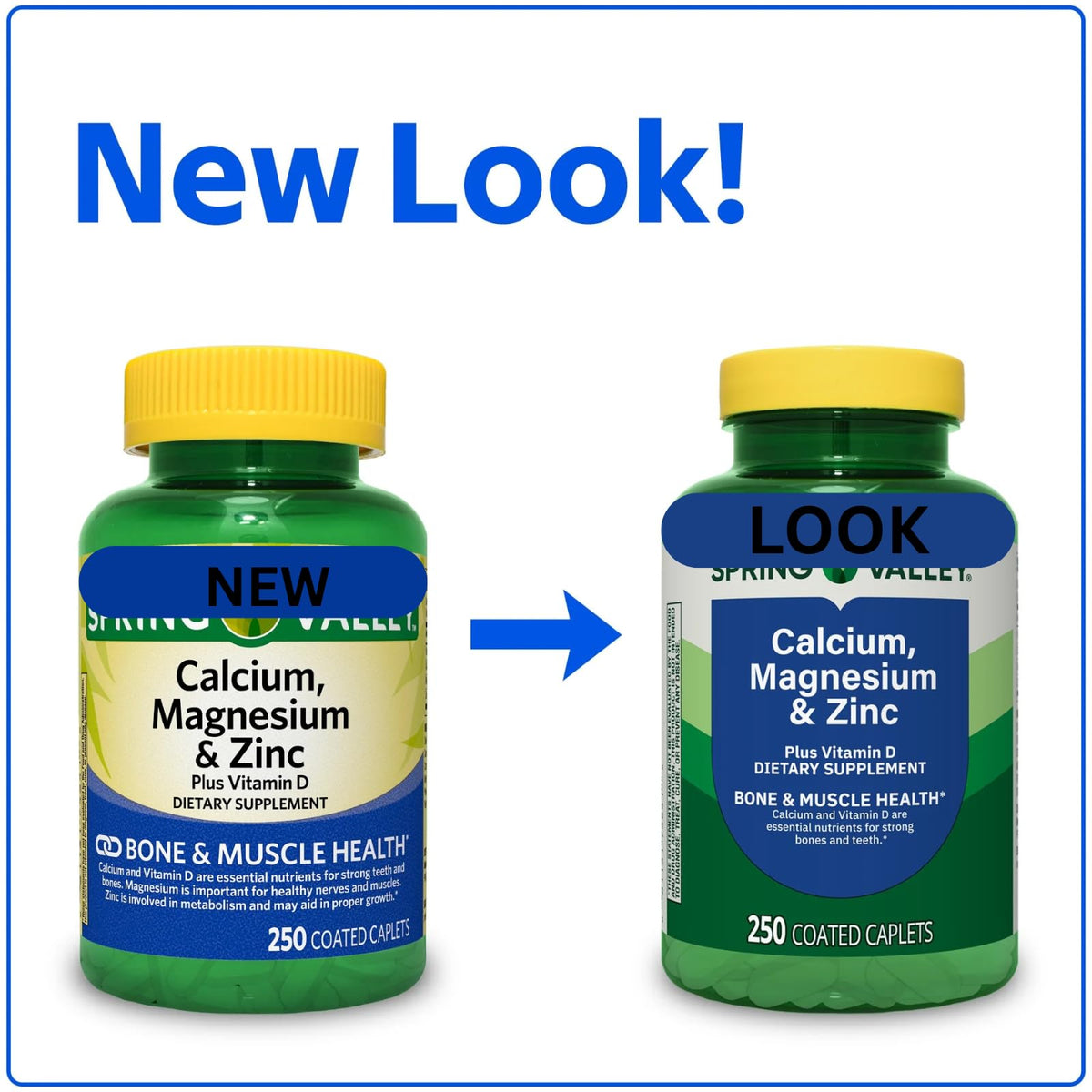 Calcium Magnesium Zinc Vitamin D3 Dietary Supplement 250 Coated Caplets Z944