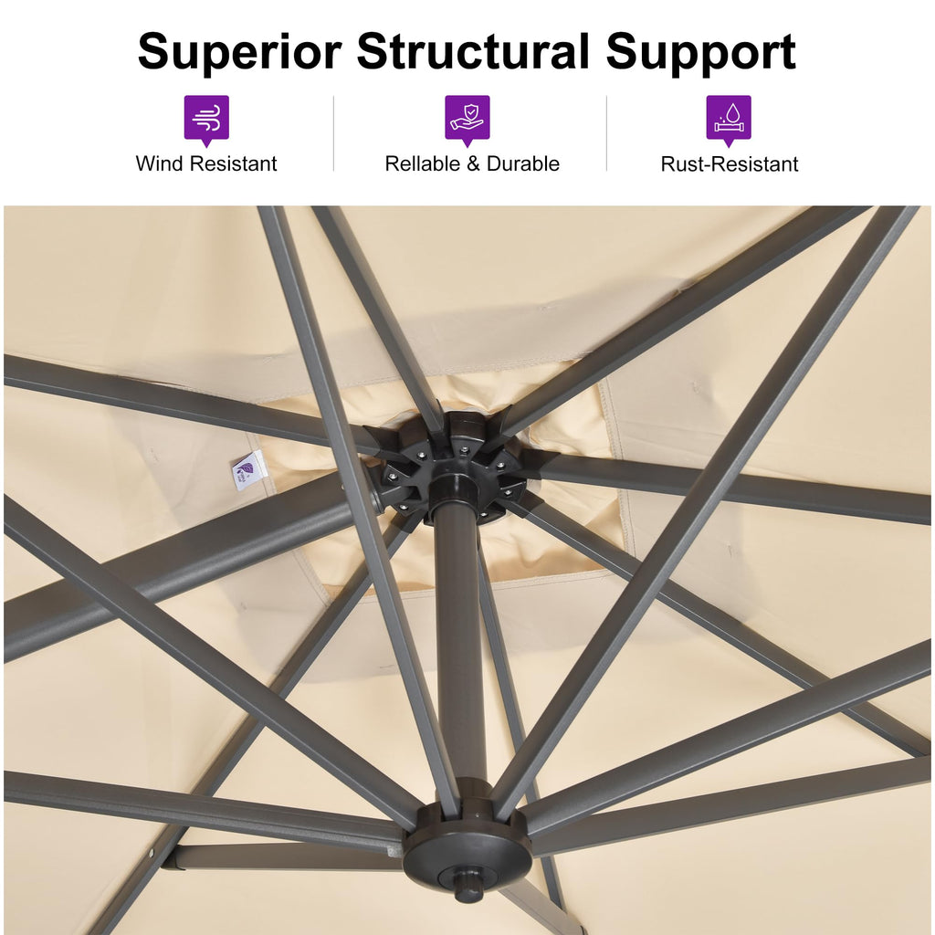 Beige 360° Rotation Patio Umbrella with Base U19331