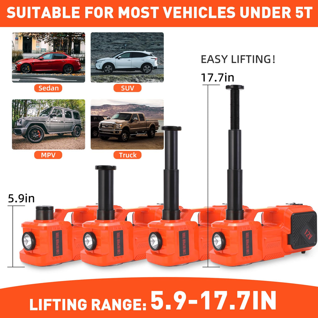 5 Ton Hydraulic Electric Car Jack Set with Tire Pump and Impact Wrench F4417