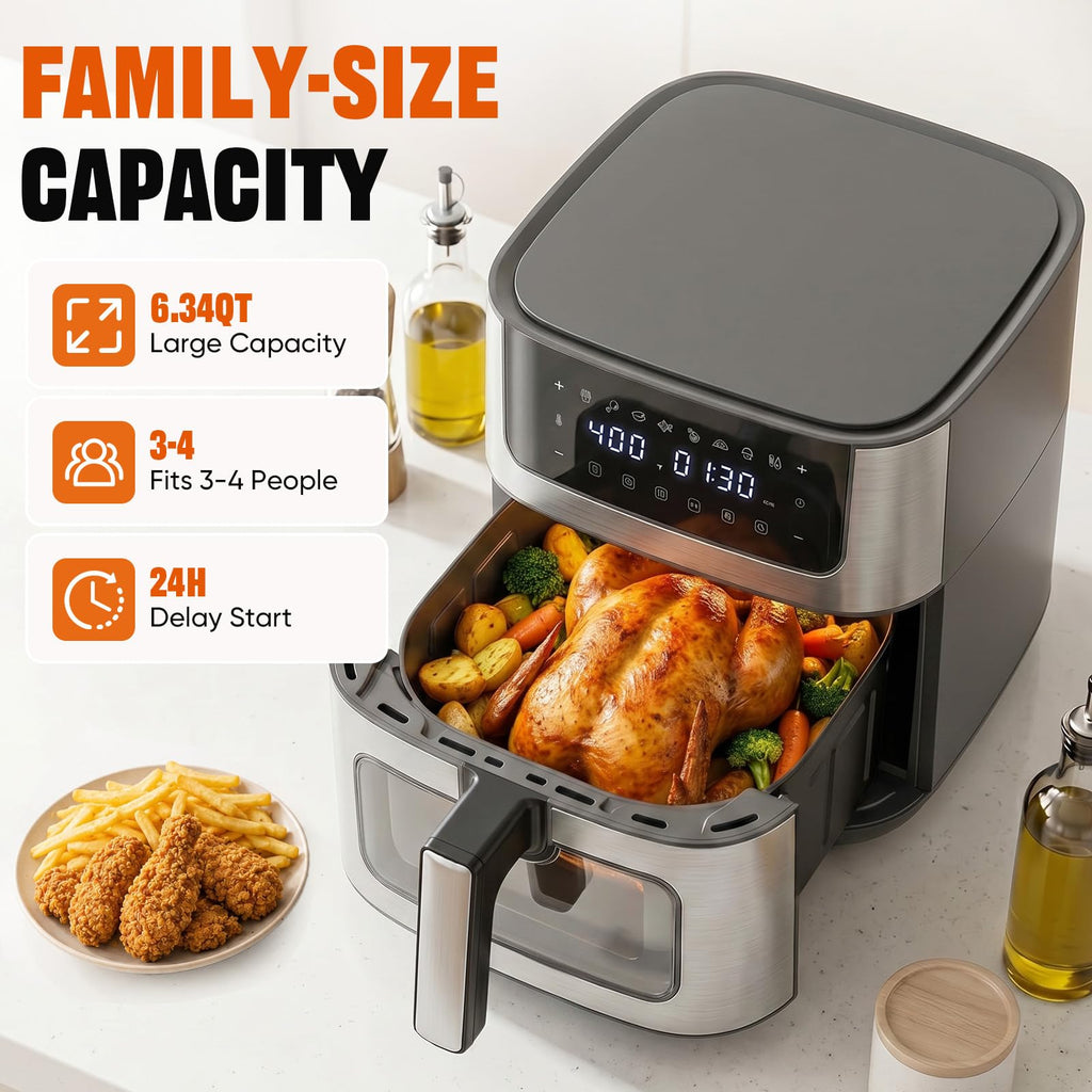 8-in-1 Air Fryer 6 Quarts with Presets and Window O4855