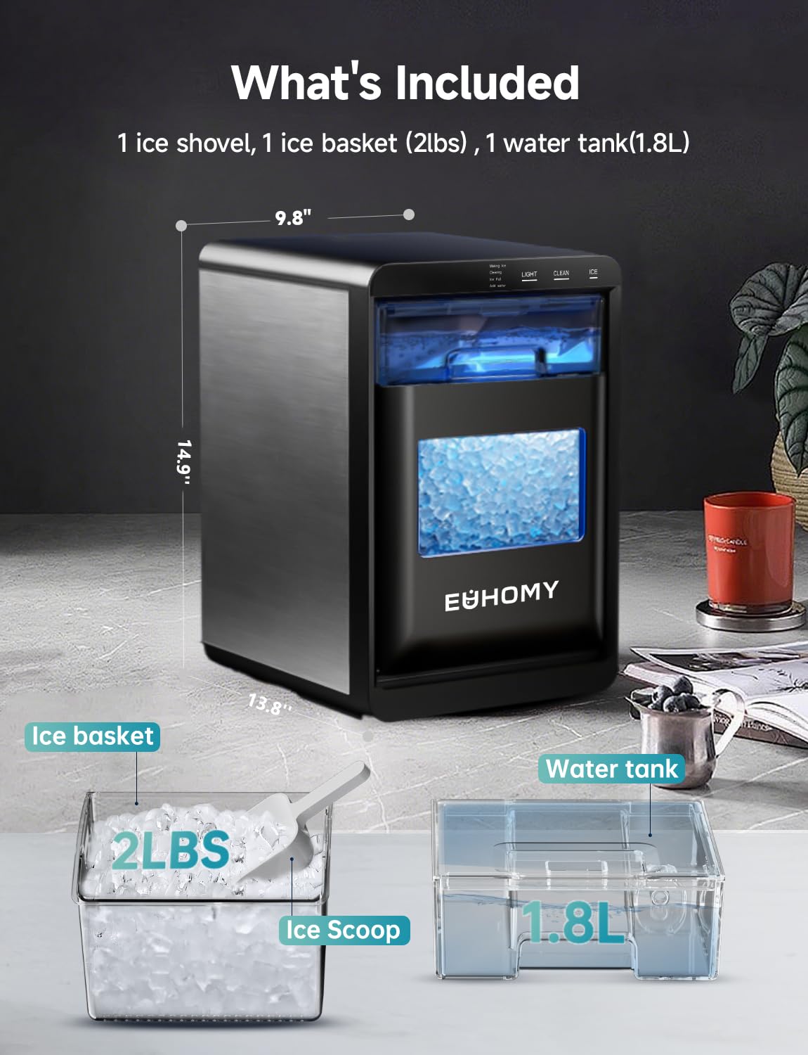 Nugget Ice Maker Countertop, 40lbs/24H, Black J897174