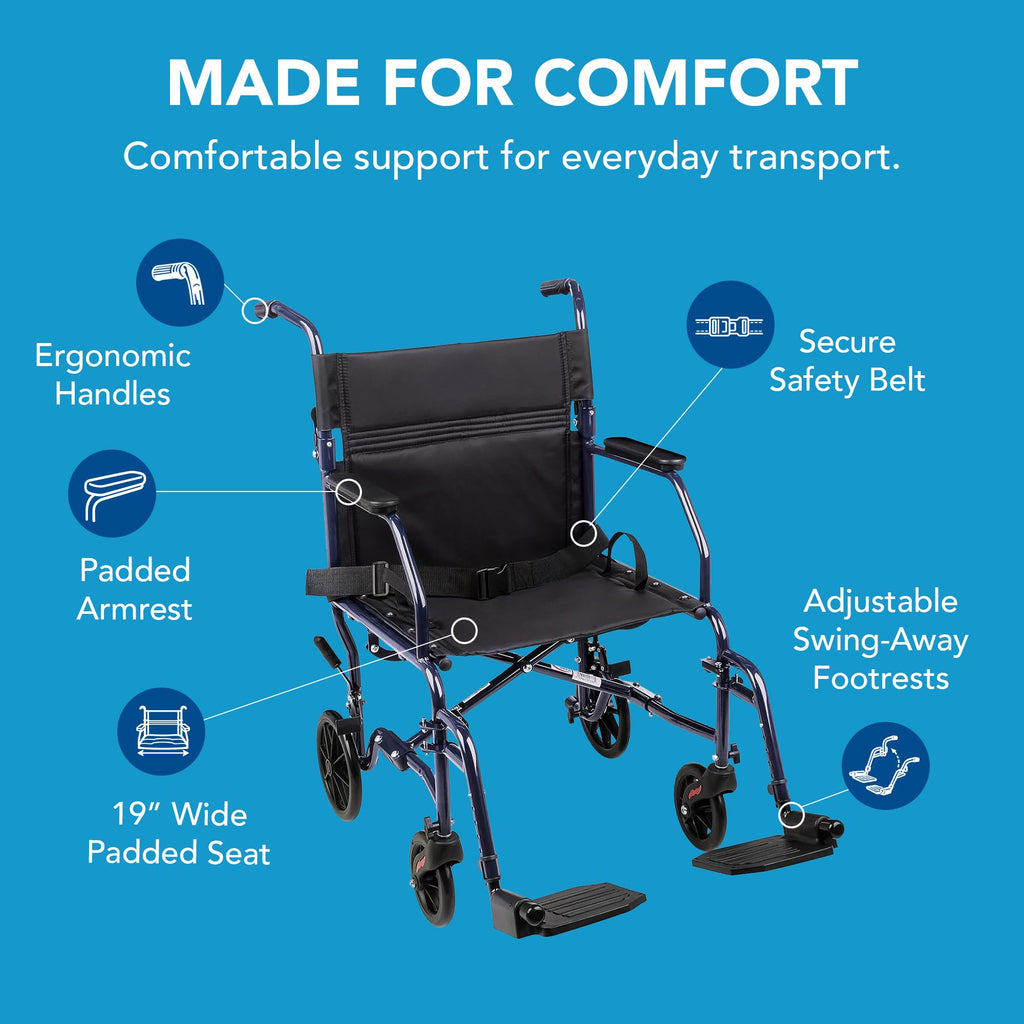 Folding Transport Wheelchair with 19 inch Seat H4428