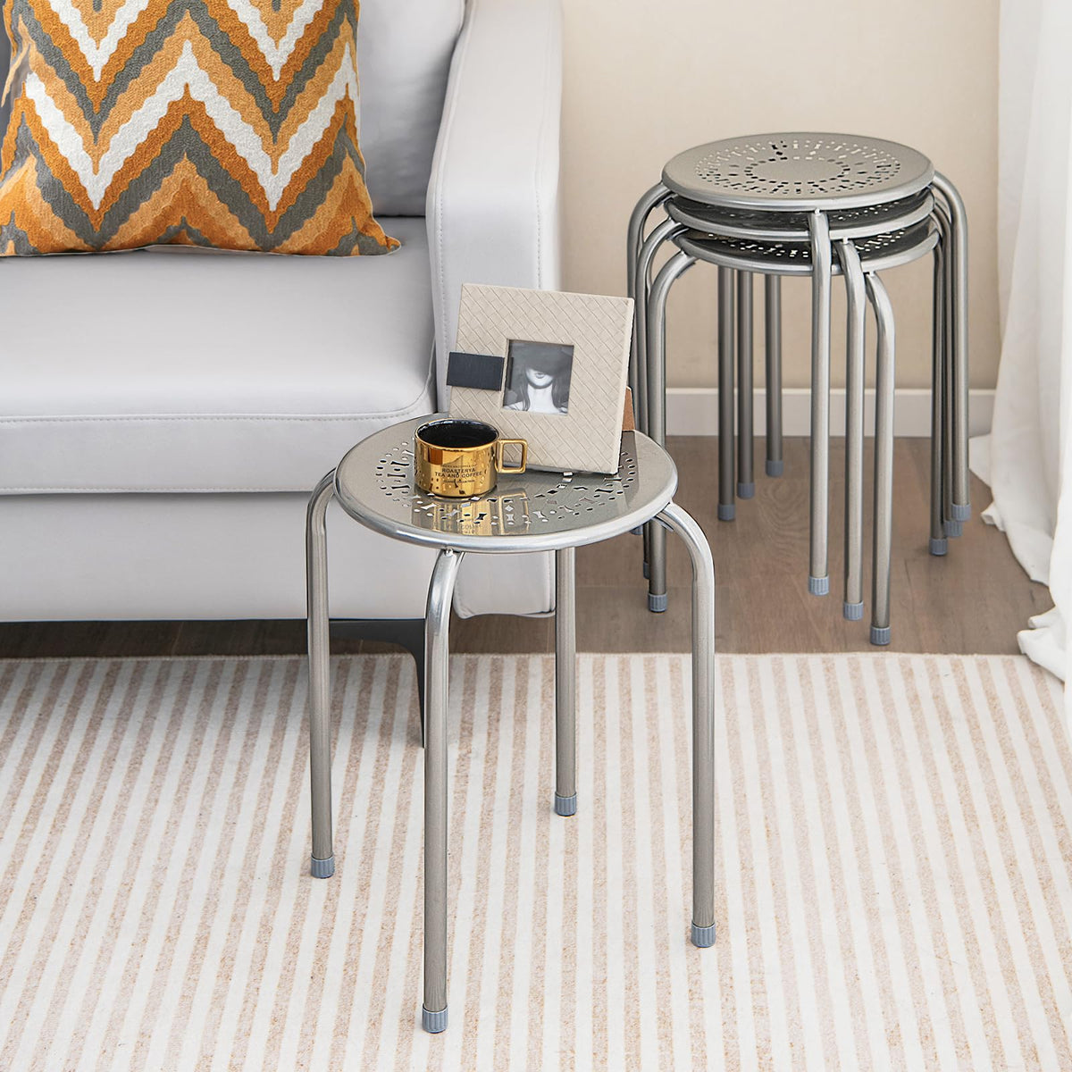 Grey 6 Pack Stackable Metal Stools C44314