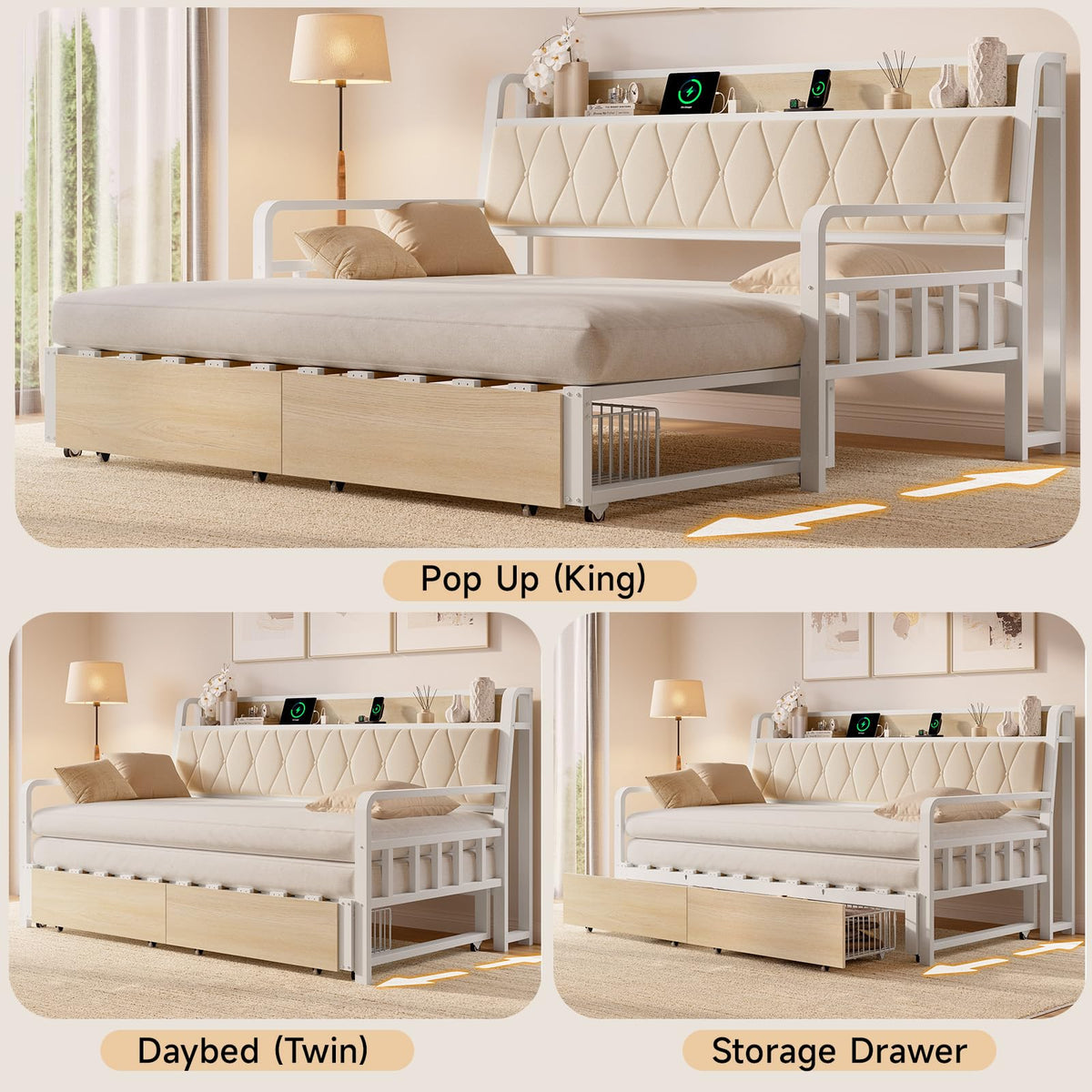 White Twin Daybed with Pop up Trundle L7736