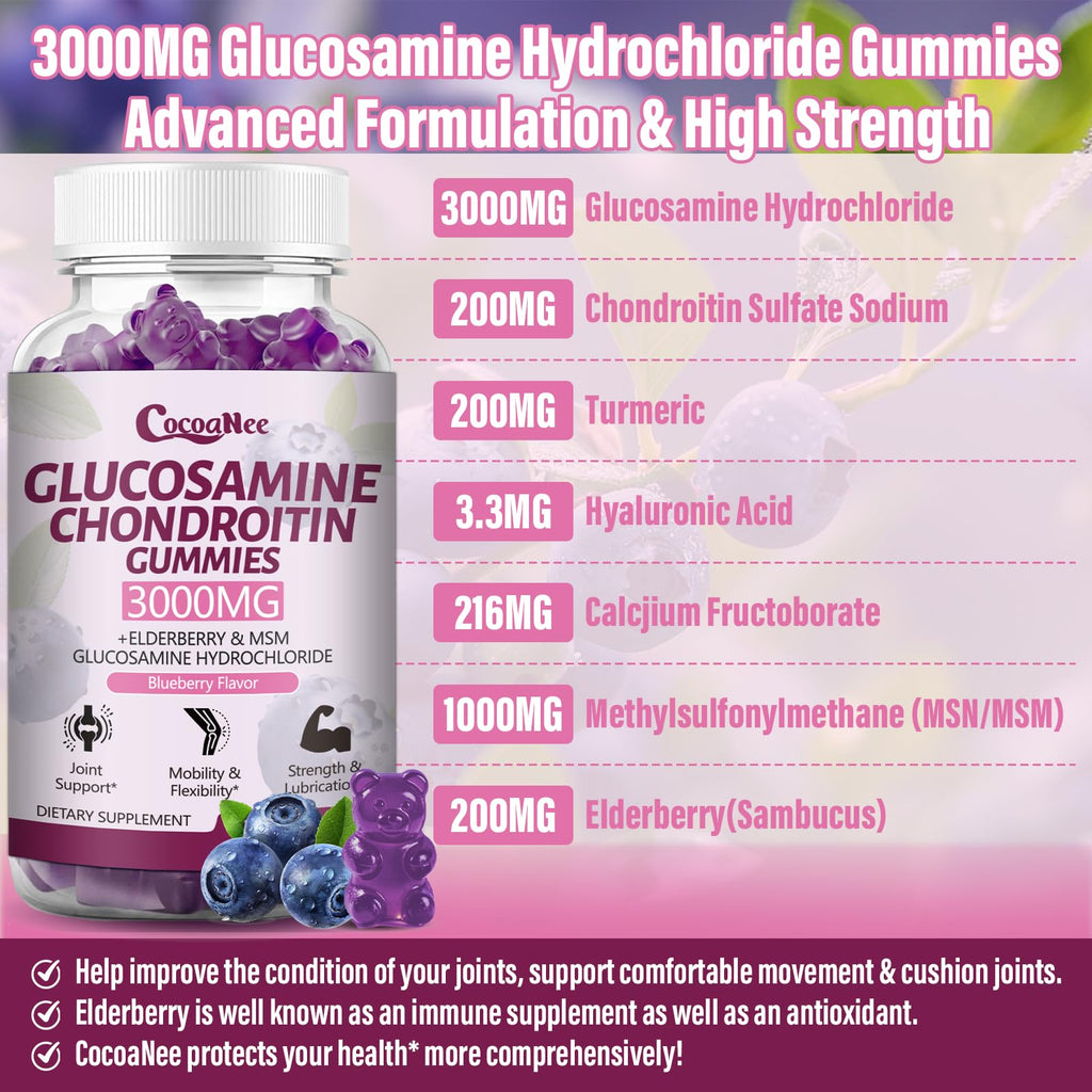 3000MG Glucosamine Chondroitin Gummies with MSM & Elderberry 180Cts W48451