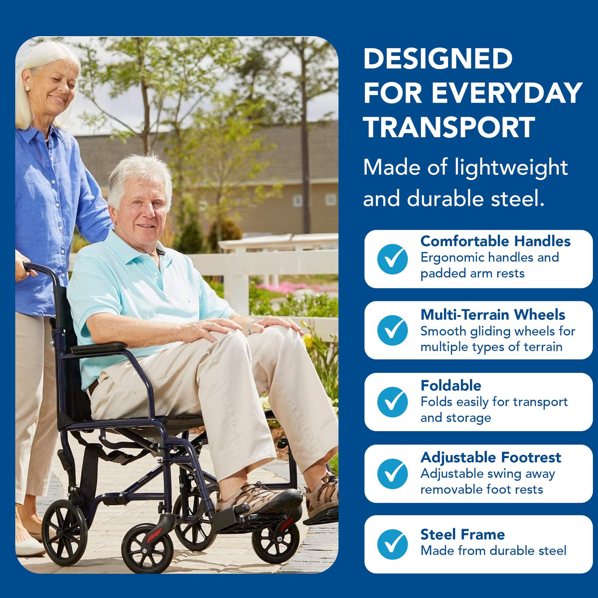 Folding Transport Wheelchair with 19 inch Seat H4428