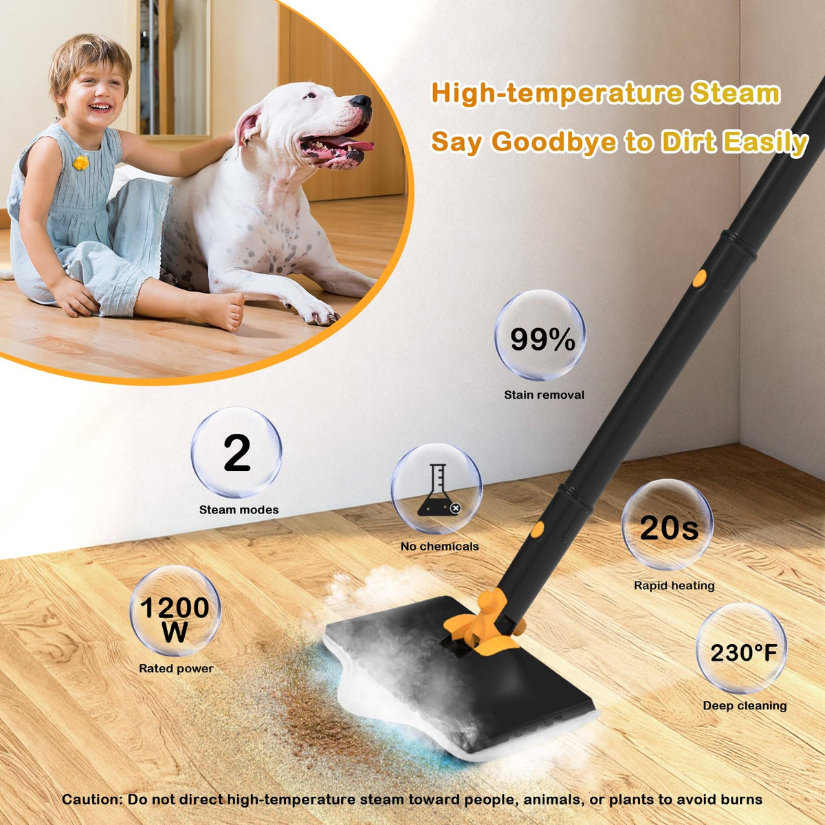Steam Mop with 23FT Cord, 12OZ Removable Tank U474