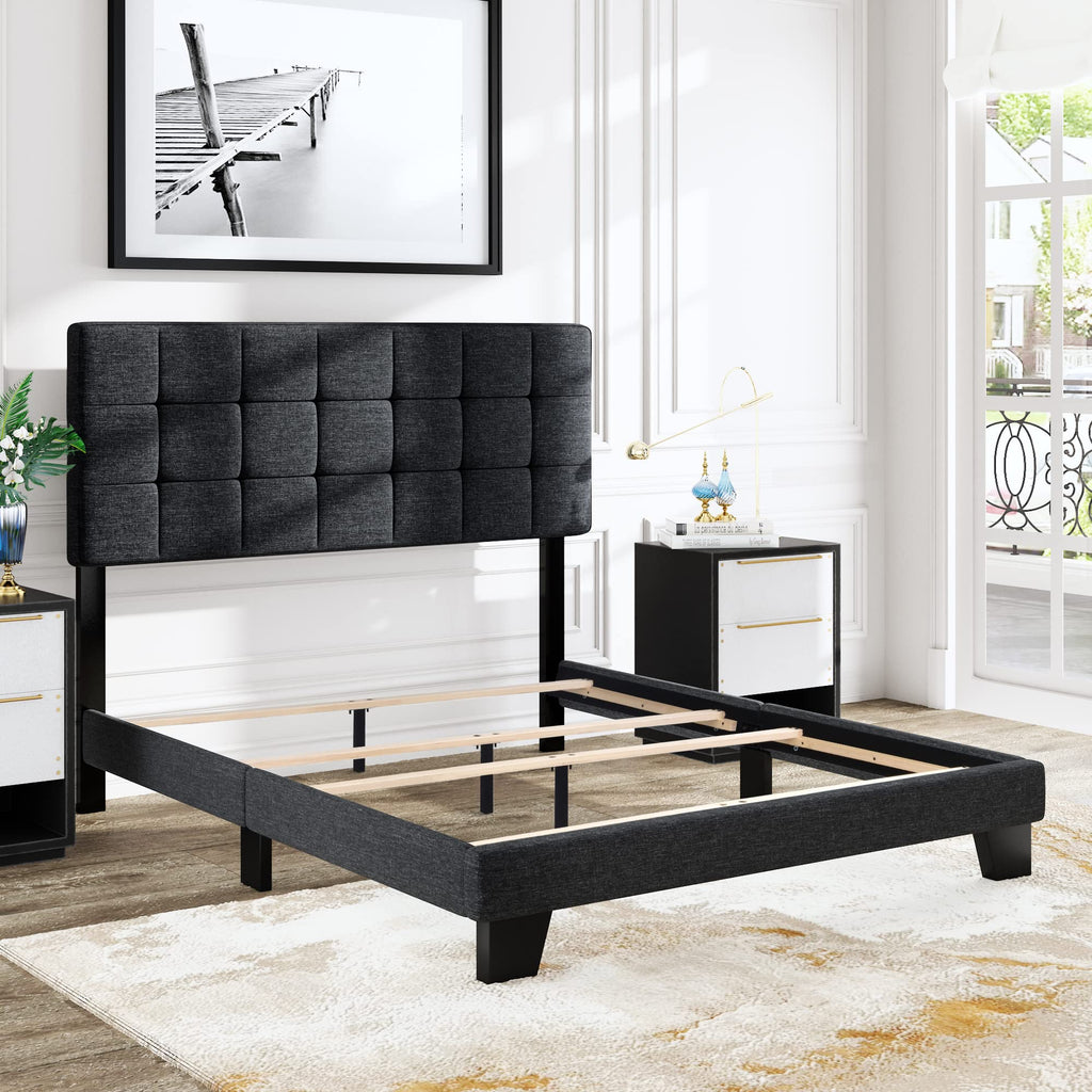 Queen Size Panel Bed Frame Dark Grey R186029