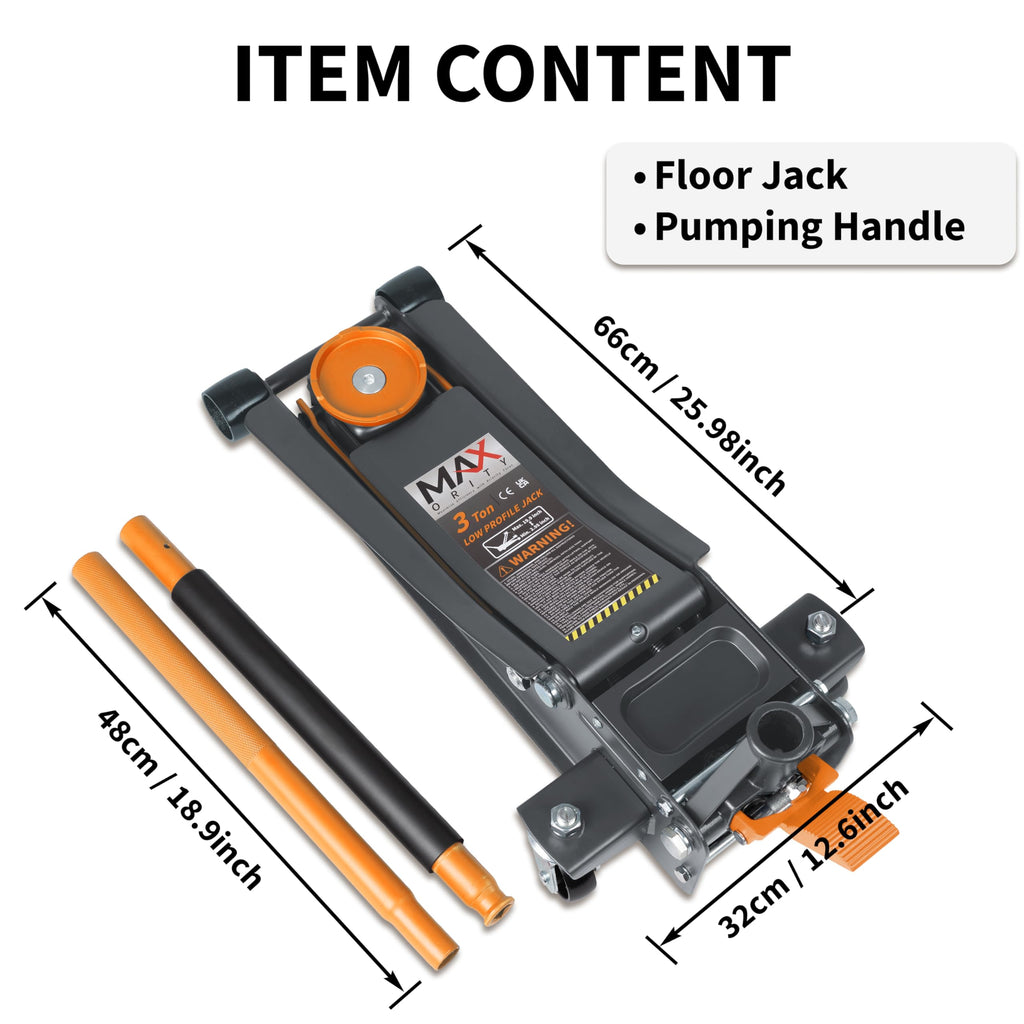 3-Ton Low-Profile Dual Pistons Steel Floor Jack U559689