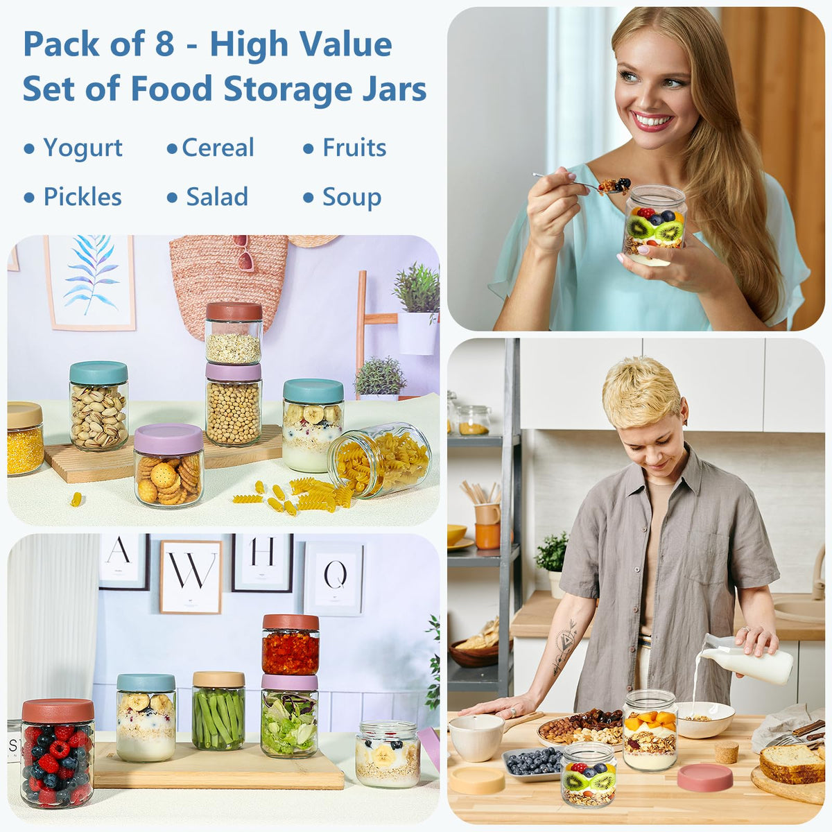 8Pcs 16oz Glass Overnight Oats Containers T34949
