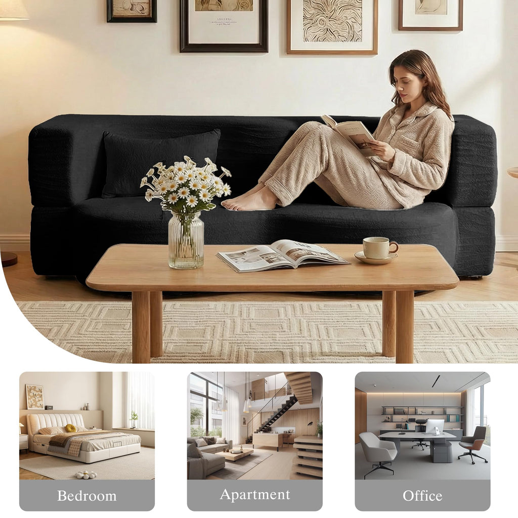 2-in-1 Convertible Sofa Bed 78 Inch Sleeper with Pillow Black W53332