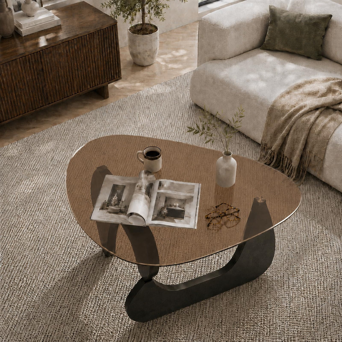 Glass Coffee Table with Black Wood Base K1215