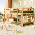 Twin Over Twin Low Bunk Bed with Ladder and Guardrails S401