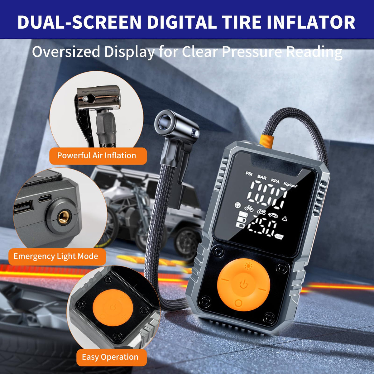 Portable 150PSI Cordless Tire Inflator with Pressure Gauge J726