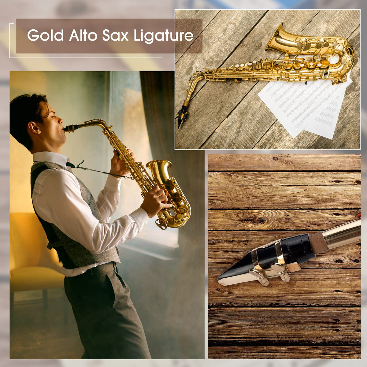 2 Pcs Gold Alto Saxophone Ligature P279873