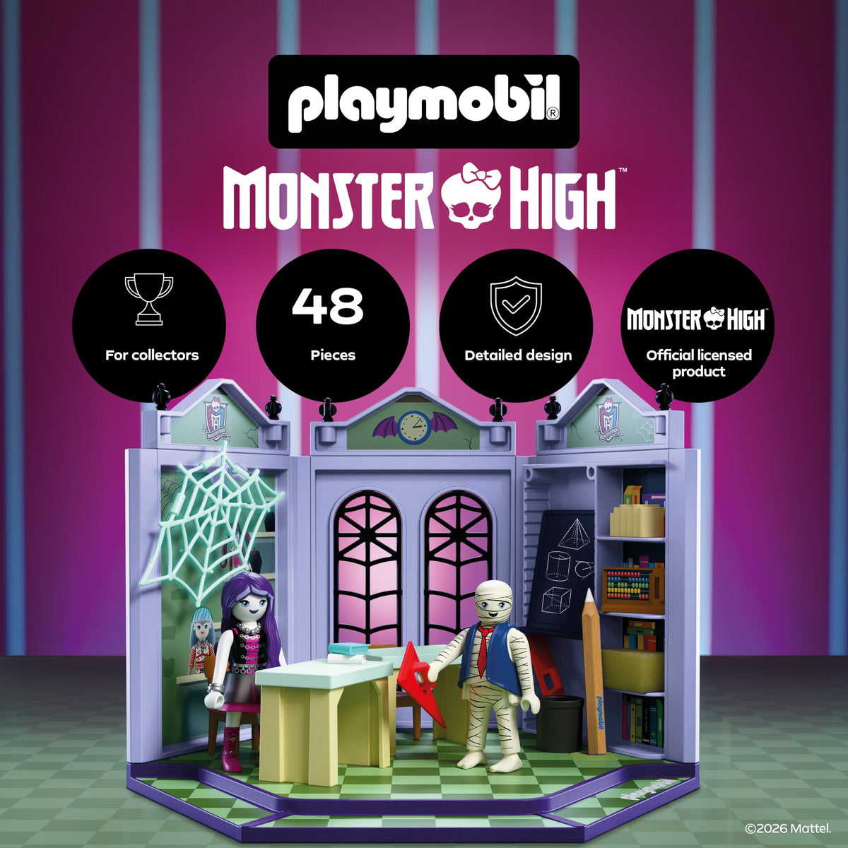 Monster High Classroom Playset with Blackboard & Glow‑in‑the‑Dark Spider Web E5460