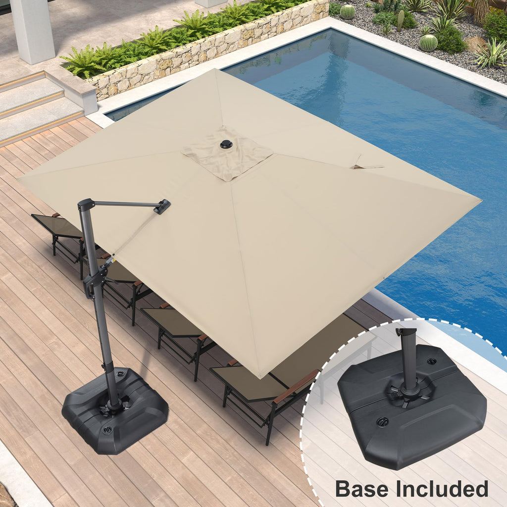 Beige 360° Rotation Patio Umbrella with Base U19331