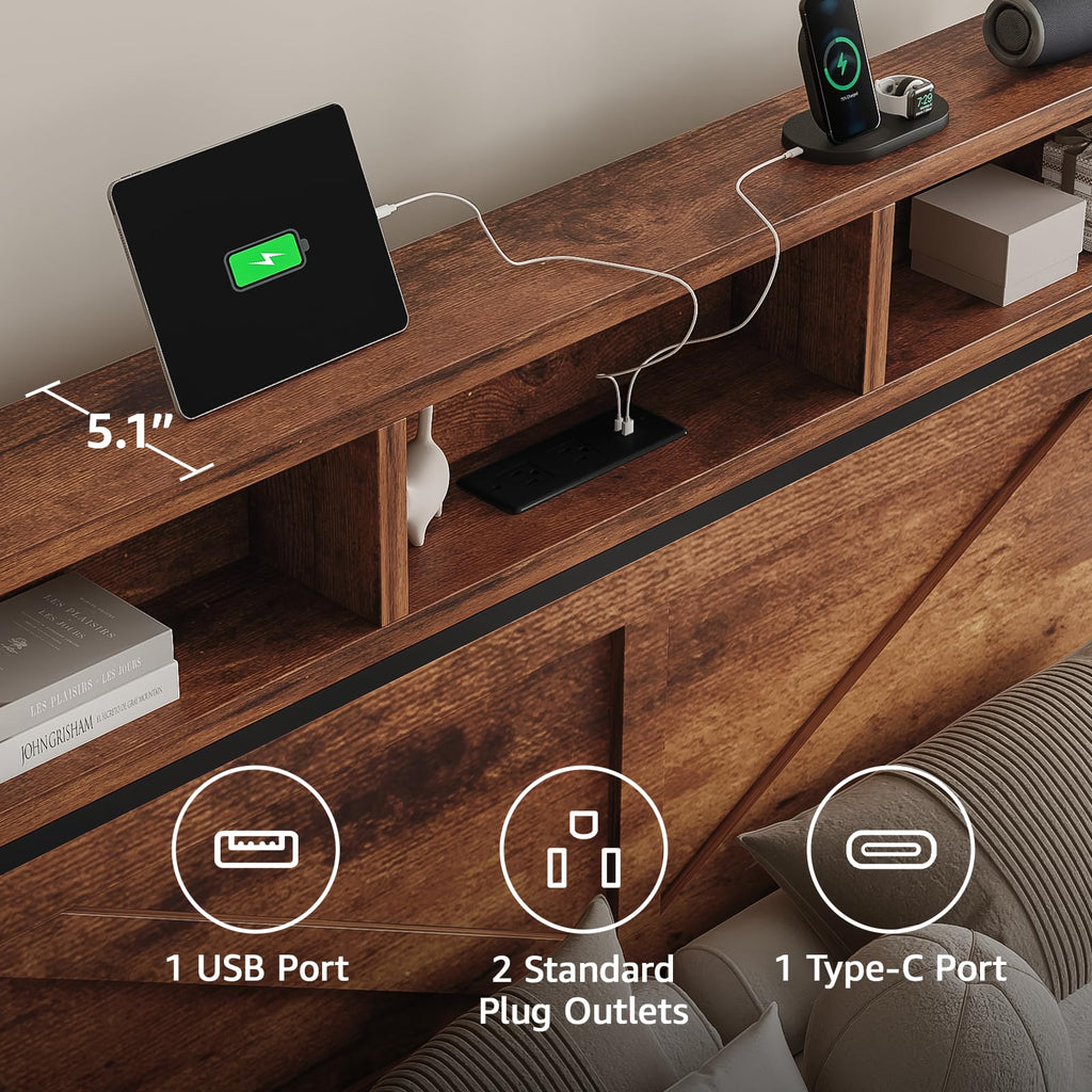 King Size Bed Frame with Storage Drawers and Charging Station X548389
