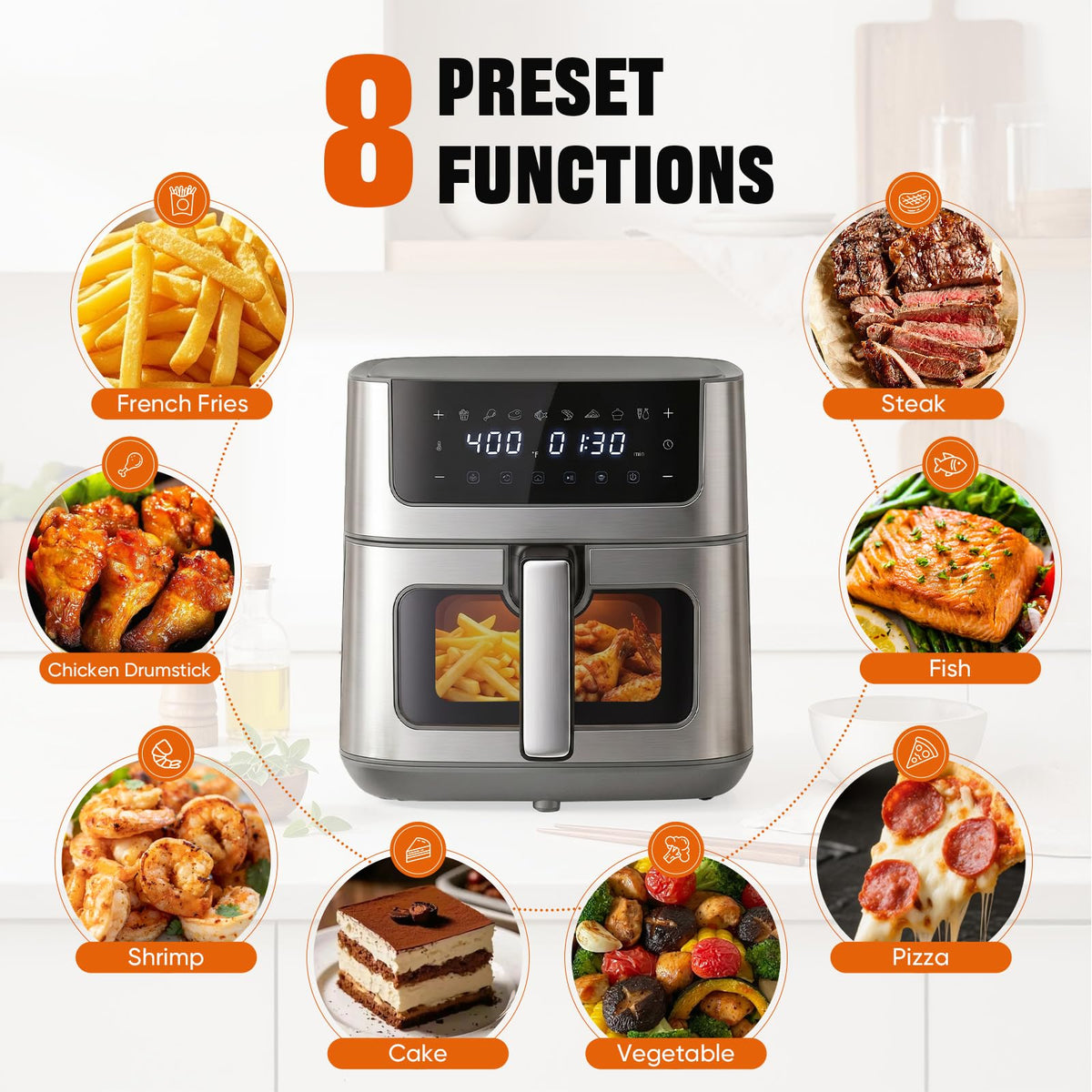 8-in-1 Air Fryer 6 Quarts with Presets and Window O4855