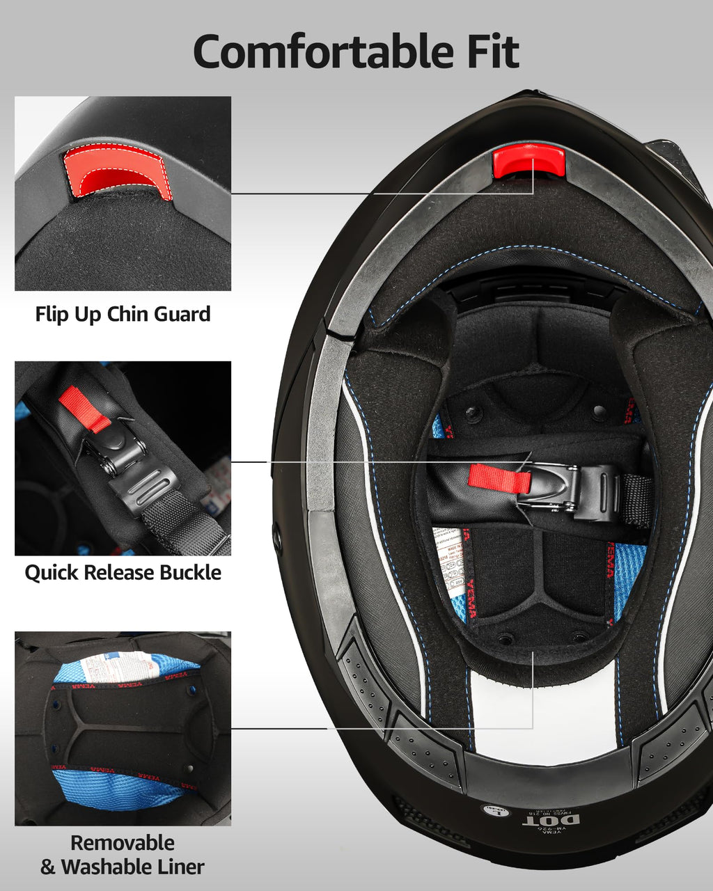 DOT Approved Full Face Motorcycle Helmet with Flip Up Dual Visor P94728