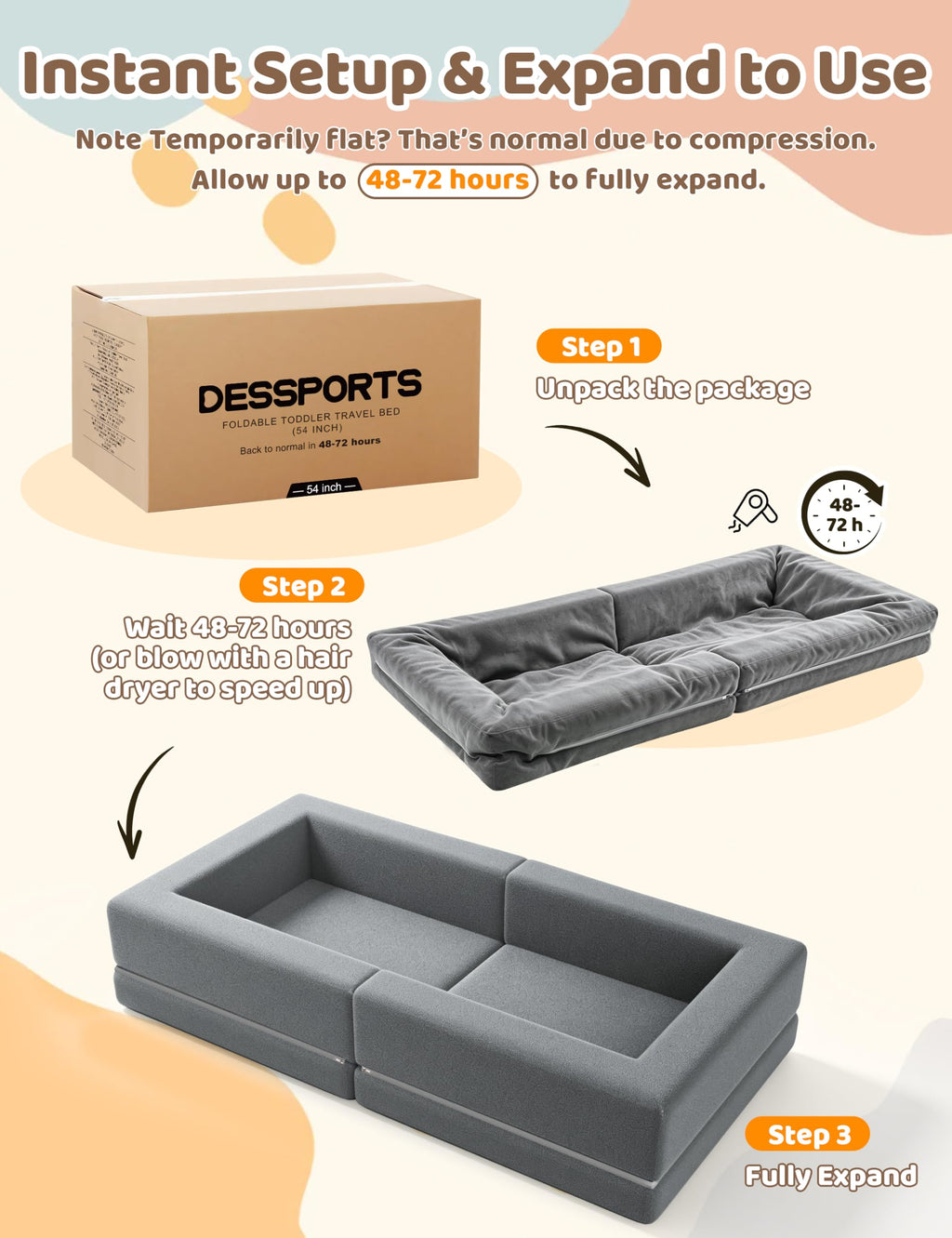 54" Portable Foldable Foam Toddler Bed N2554