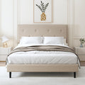 Queen Size Beige Linen Bed Frame with Adjustable Headboard Q36954