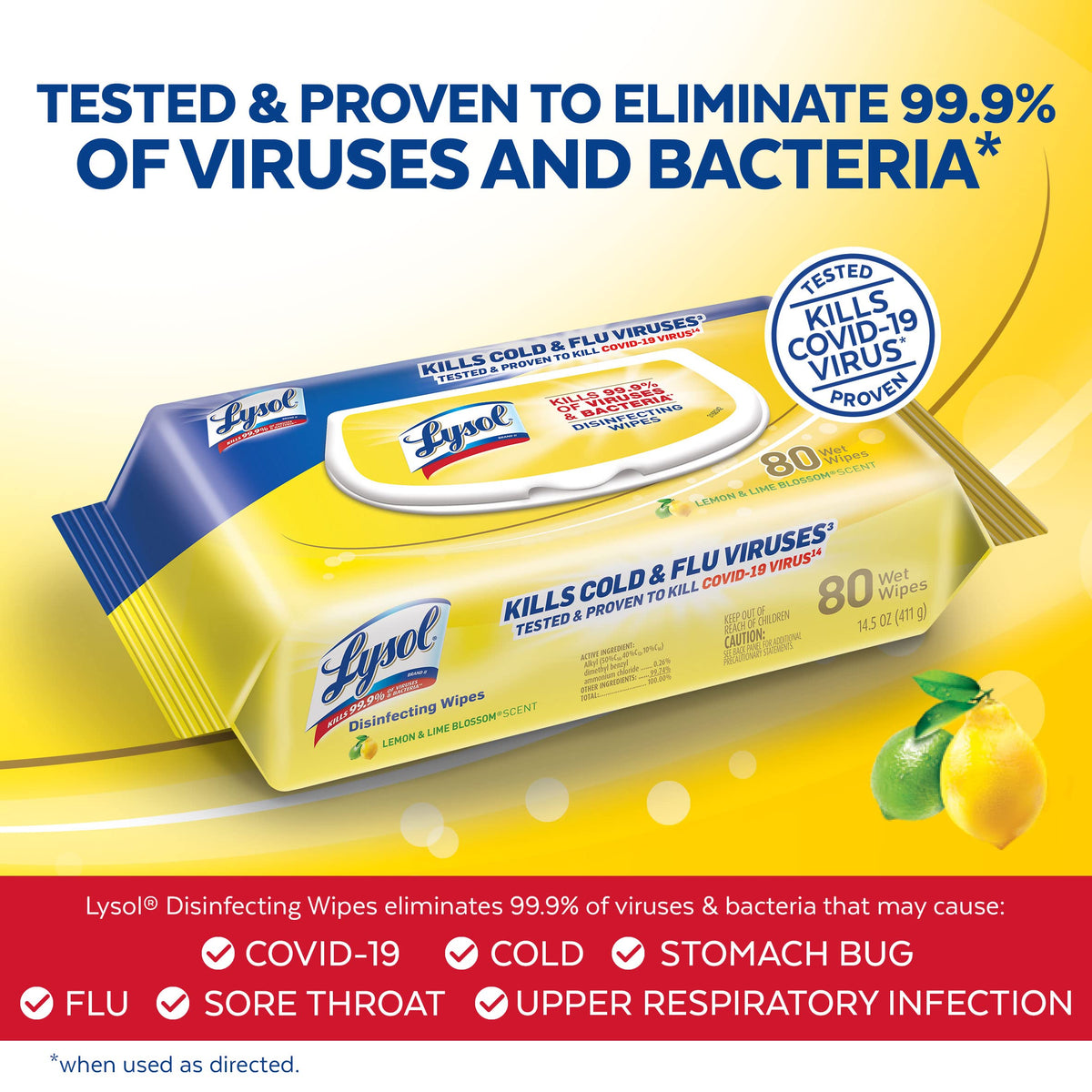 Multi-Surface Antibacterial Cleaning Wipes, Lemon and Lime Blossom, 480 Count E12849