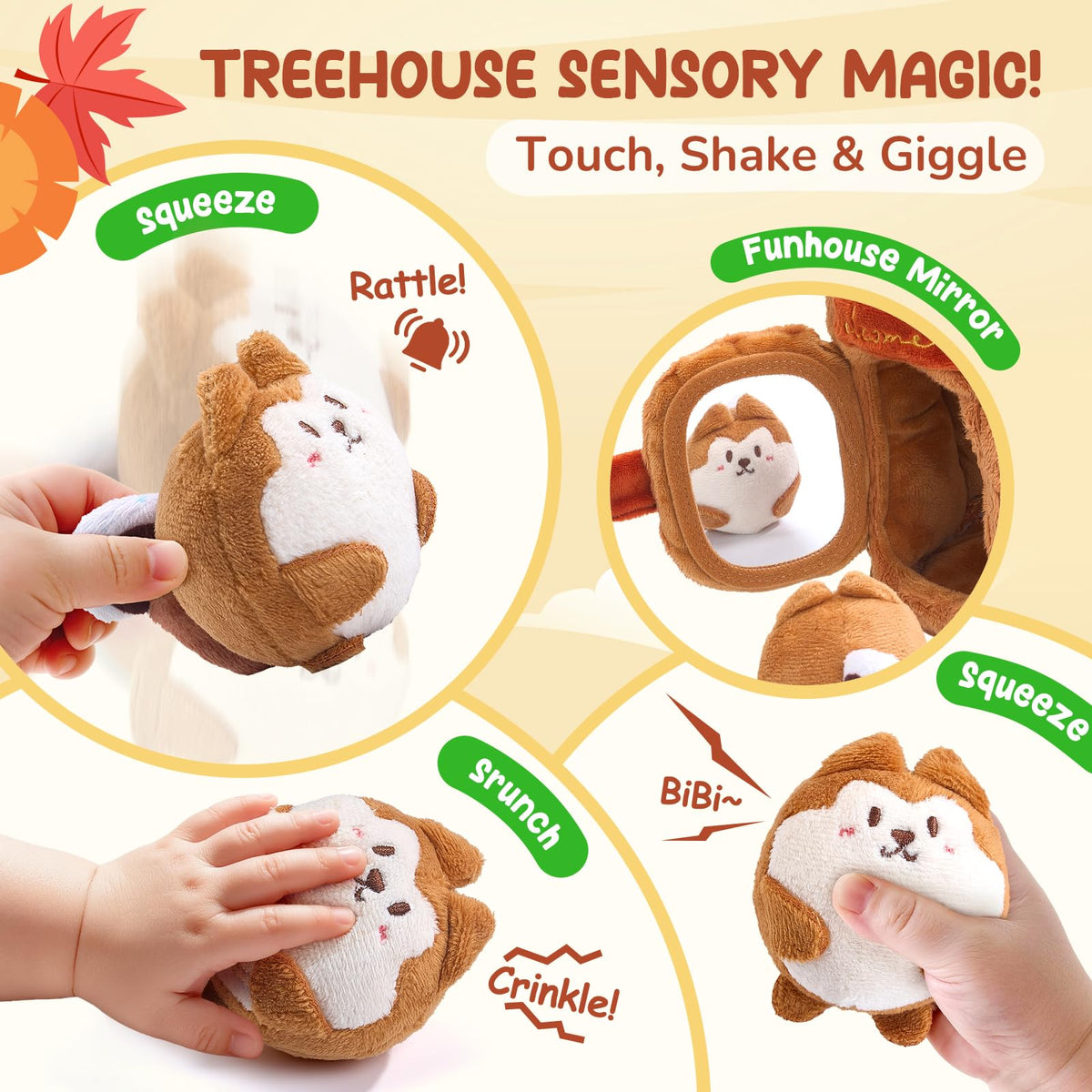 Soft Treehouse 5 Sensory Squirrels Rattle H33777
