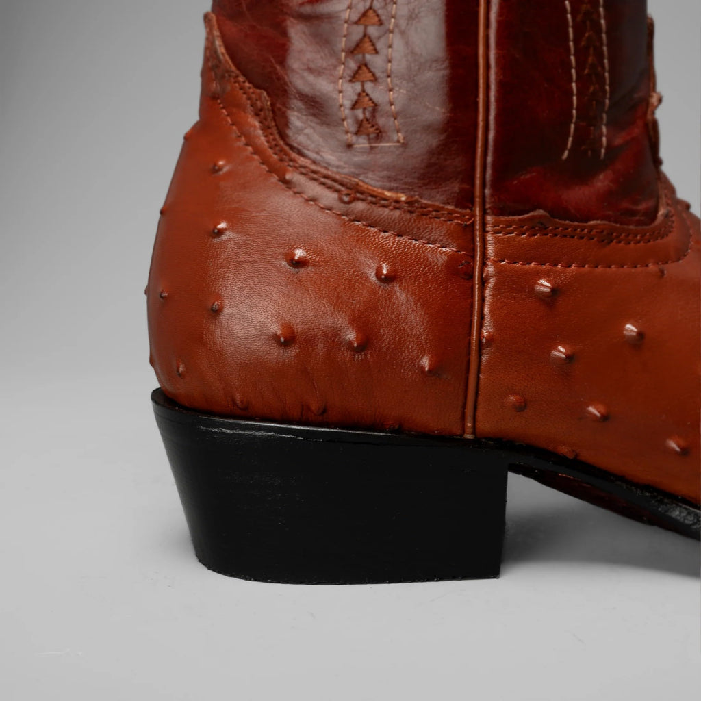 Men’s Cognac Ostrich Print Leather Western Boots P95456